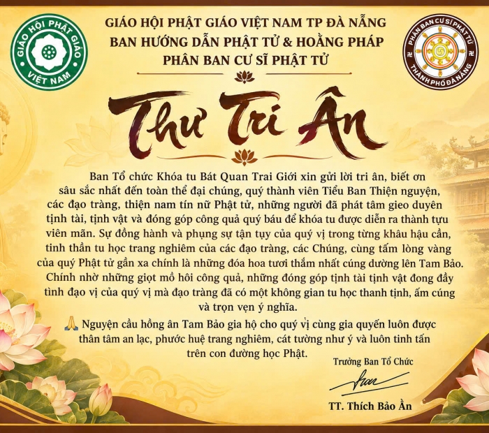 Hơn 400 hành giả tham dự khóa tu Bát Quan Trai giới do Phân ban Cư sĩ Phật tử Tp.Đà Nẵng tổ chức tại chùa Pháp Lâm